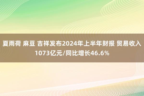 夏雨荷 麻豆 吉祥发布2024年上半年财报 贸易收入1073亿元/同比增长46.6%