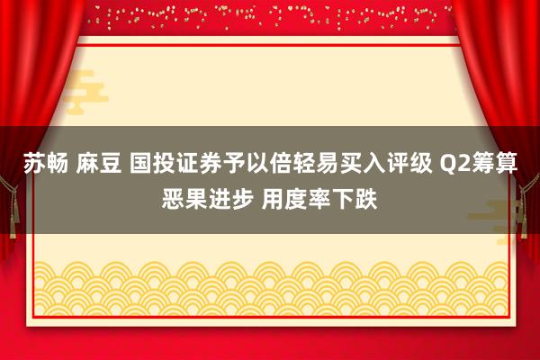 苏畅 麻豆 国投证券予以倍轻易买入评级 Q2筹算恶果进步 用度率下跌